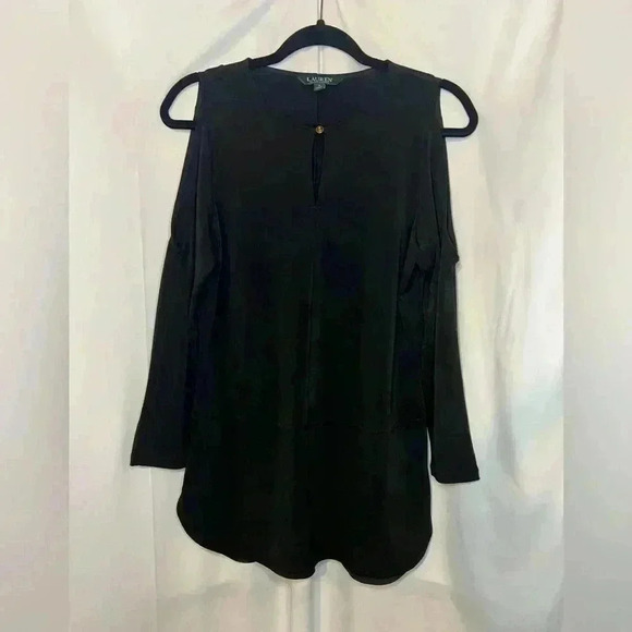 Lauren Ralph Lauren Women’s Cold Shoulder Black Blouse - Picture 1 of 5